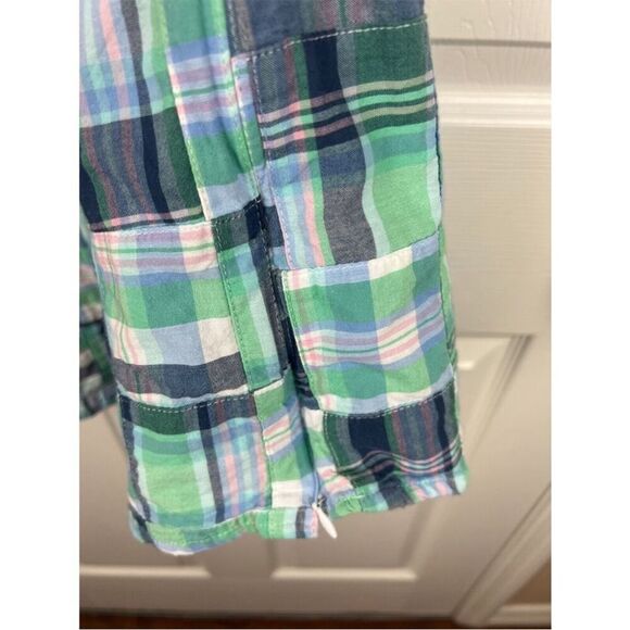 Talbots Patchwork Button Back Tank Top Womens Medium Blue Plaid Madras Cotton - Picture 12 of 13